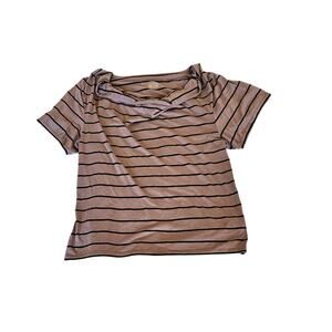 Converse One Star Striped Tee Large Gray Black Short Sleeve Draped Neck Top